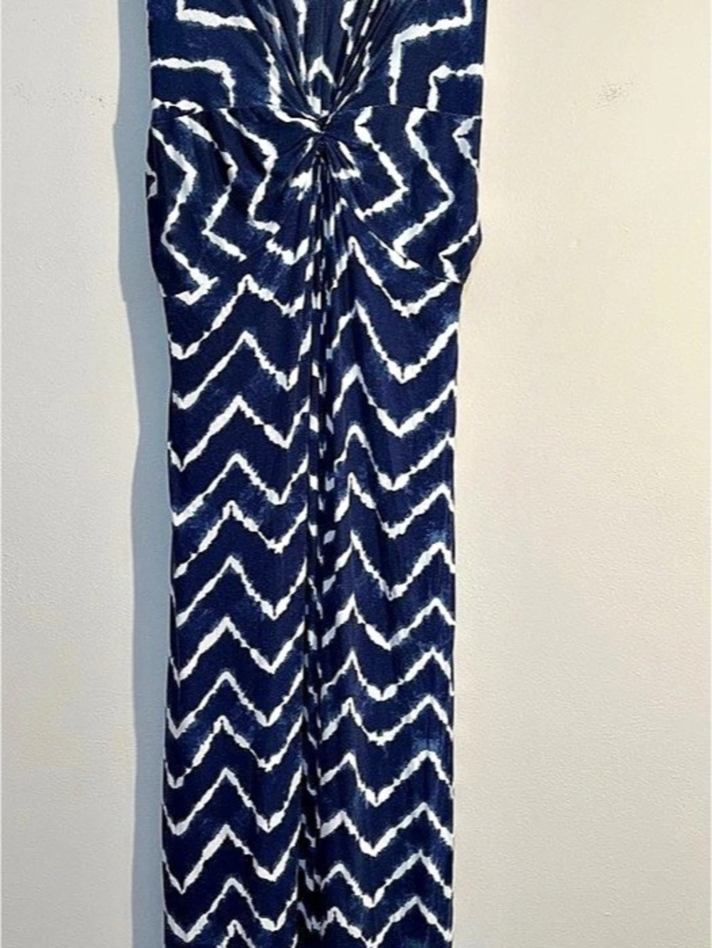 Design History Petite Blue White Ikat Chevron Knot Front Maxi Dress PXL